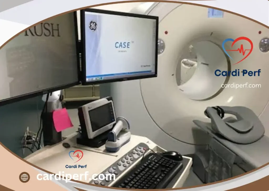 A modern PET scanner in a hospital setting , illustrating advanced medical imaging technology.