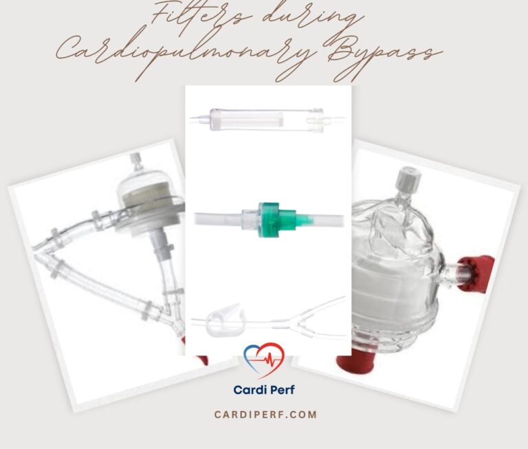 Illustrates the placement of arterial, gas, cardiotomy, and other filters in a cardiopulmonary bypass circuit for optimal patient safety.